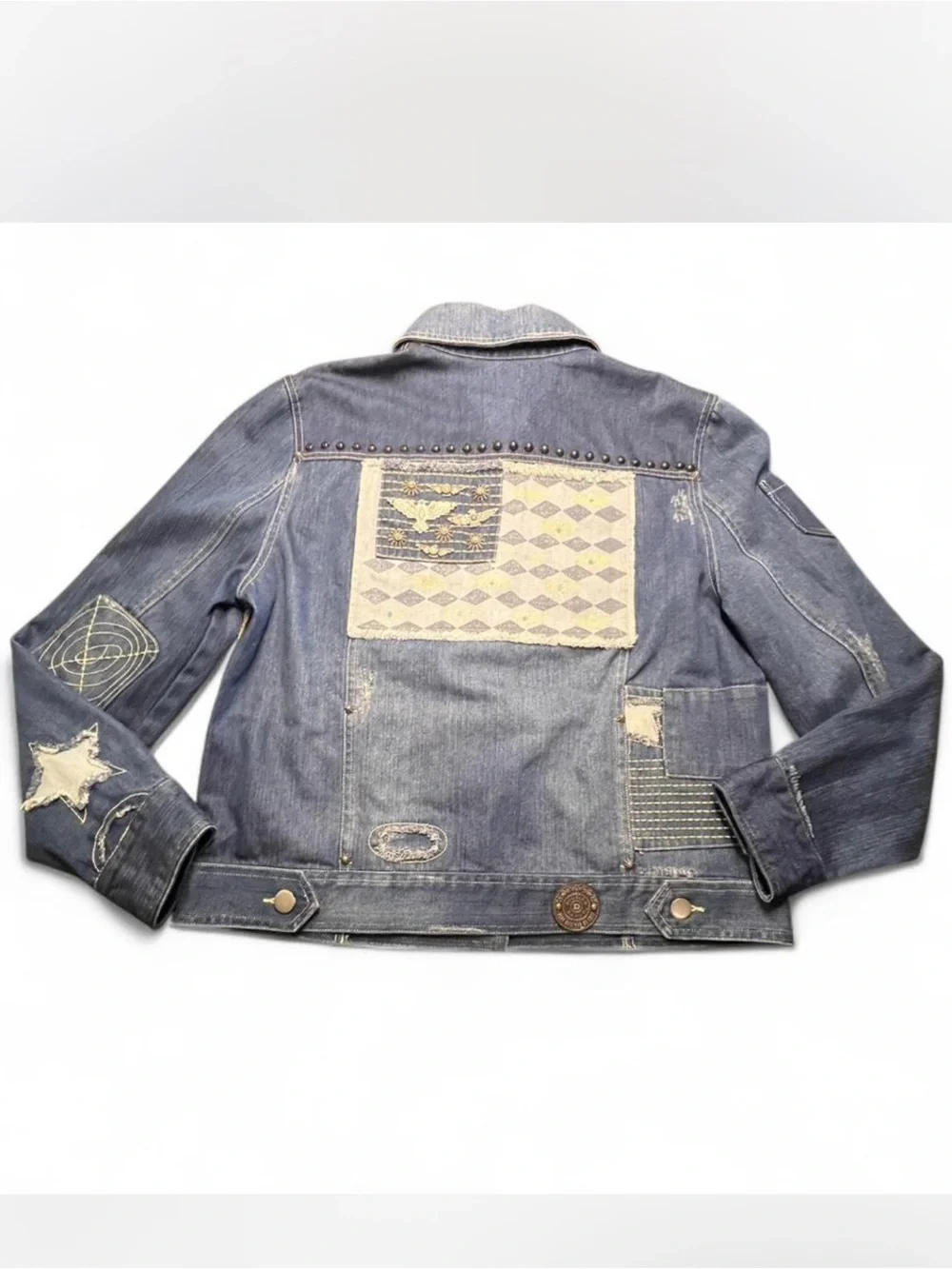 NWT Double D Ranch denim jacket with studs, turquoise charms, and patches, XL - Picture 1 of 12